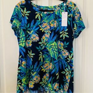 NWT Lilly Pulitzer Etta Scoop Neck Blue Green Black Short Sleeve T-Shirt Large